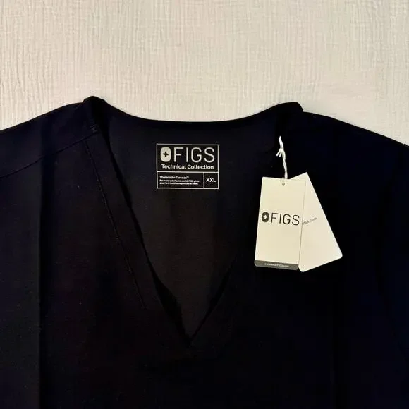 Figs Casma Three Pocket Scrub Top Black NWT Women’s XXL 2XL Plus V-Neck Medical - Picture 6 of 11